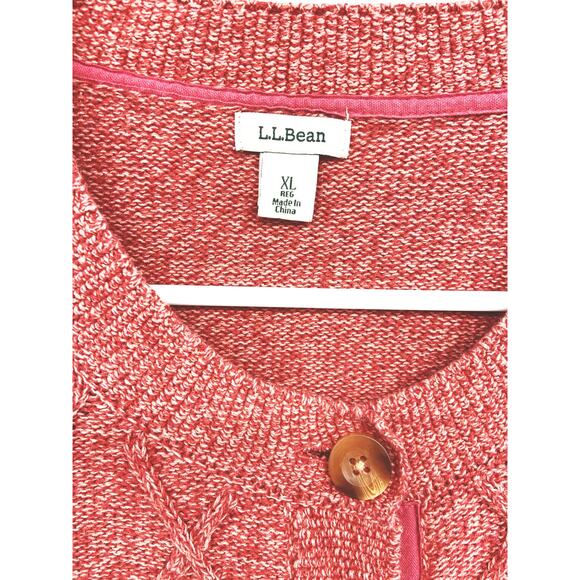 LL Bean 100% Cotton Salmon Pink Cardigan Sweater Button Down Size XL - Picture 3 of 5